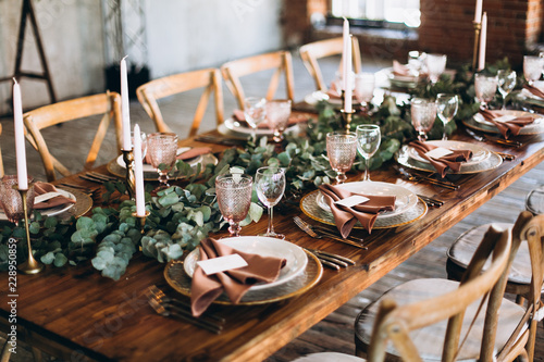 Fototapeta Wedding table decoration rustic style