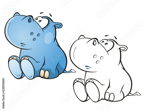 Illustration of a Cute Little Hippo Cartoon Character. Coloring Book. Outline 