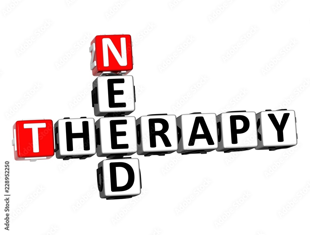 3D Rendering Crossword Need Therapy Over White Background. 3D Rendering Crossword Need Therapy Over White Background.