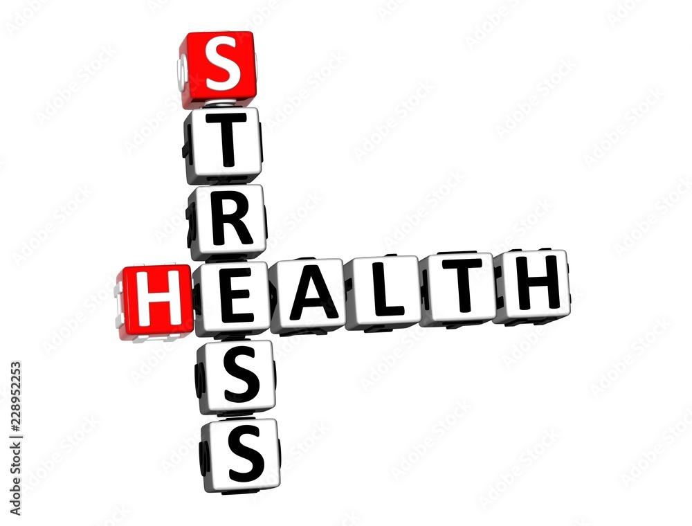 3D Rendering Crossword Stress Health Over White Background. 3D Rendering Crossword Stress Health Over White Background.