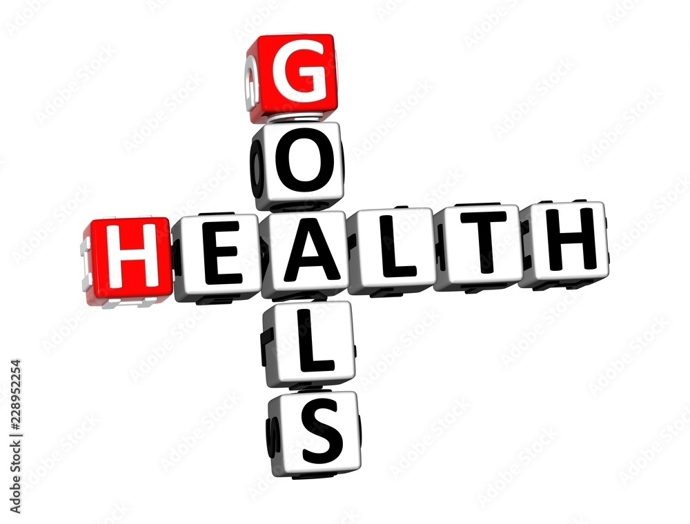 3D Rendering Crossword Goals Health Over White Background. 3D Rendering Crossword Goals Health Over White Background.