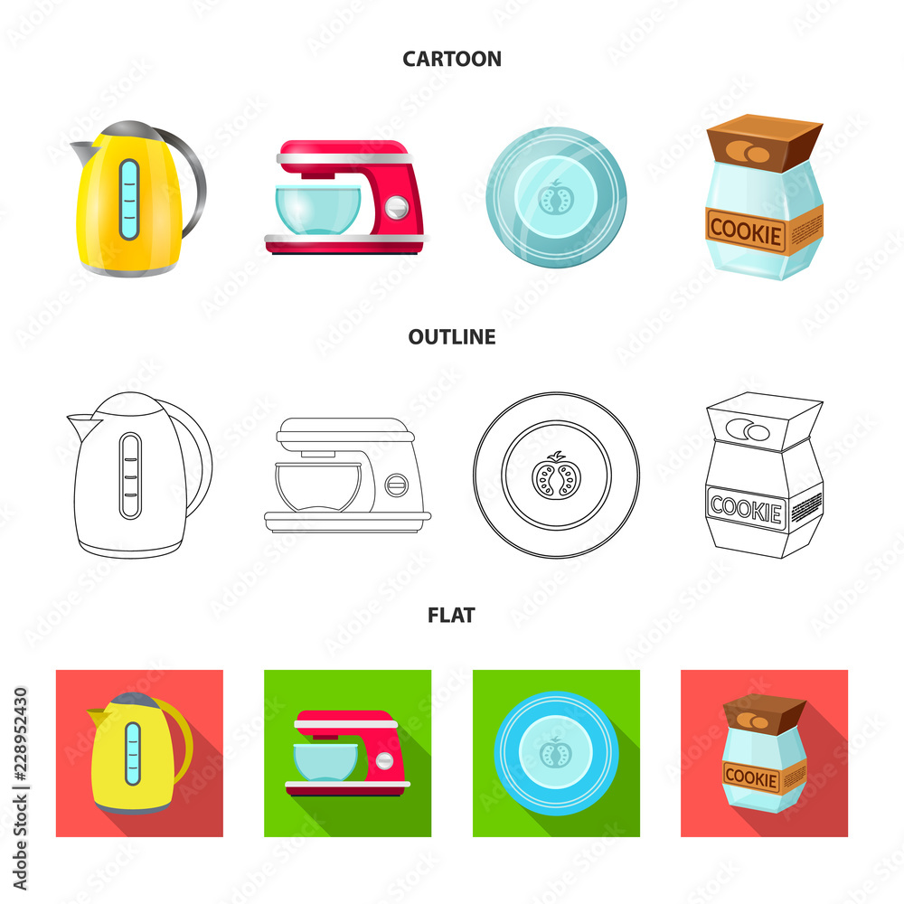 Vector illustration of kitchen and cook symbol. Collection of kitchen and appliance stock symbol for web. Vector illustration of kitchen and cook symbol. Collection of kitchen and appliance stock symbol for web.