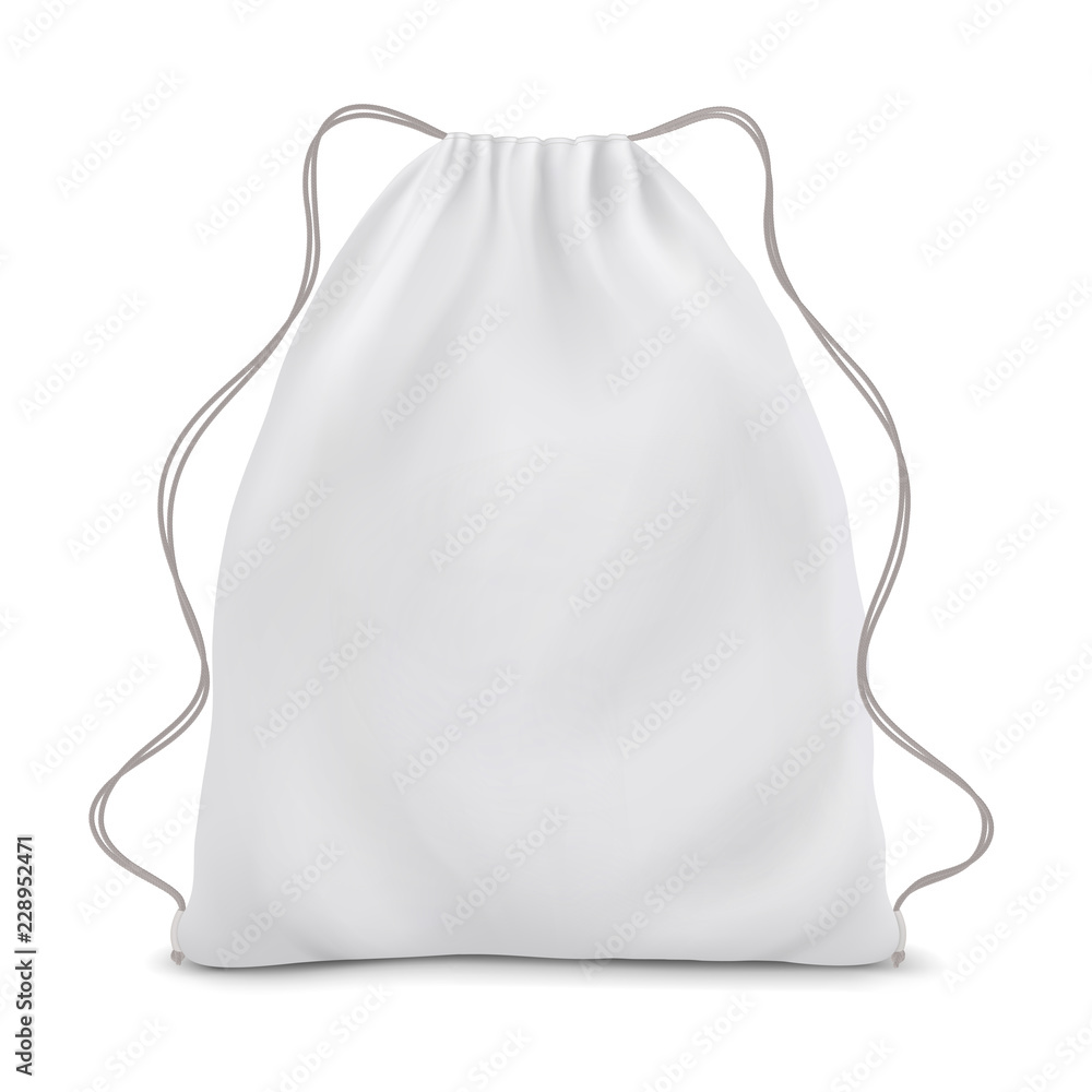 White backpack with laces. Sport bag mockup on white background. - obrazy, fototapety, plakaty 