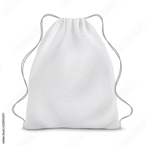 White backpack with laces. Sport bag mockup on white background.