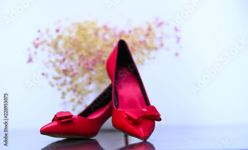 A pair of wedding shoes, closeup shots