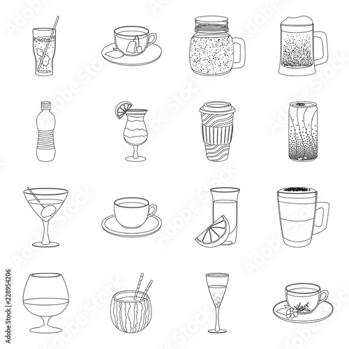 Isolated object of drink and bar symbol. Collection of drink and party stock vector illustration.