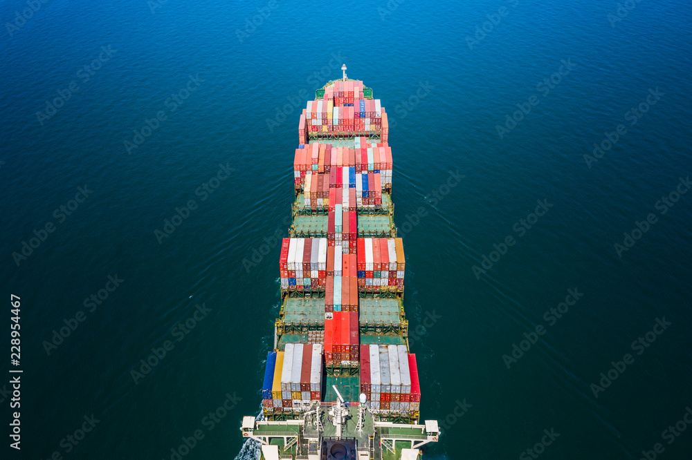 business shipping cargo containers import export and exchange  fright ship open sea asia pacific international from Thailand aerial top view