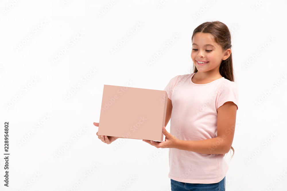 little girl with box isolated over white background little girl with box isolated over white background