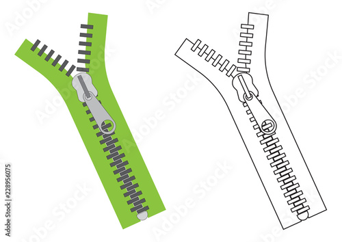 Zipper colorful and in black with white colors. Vector illustration.