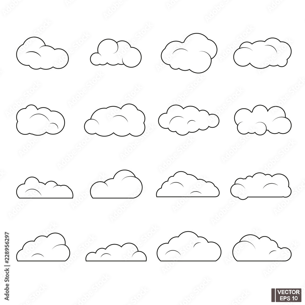 Set of linear cloud icons. Set of linear cloud icons.