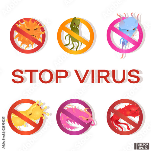 Сute bacteria cartoon characters.