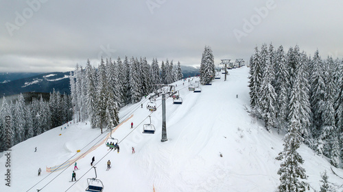 Aerial view of the cable car in the ski resort
