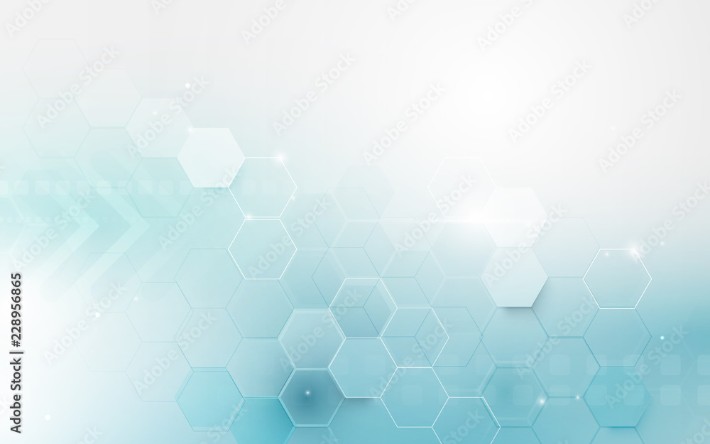 Abstract blue geometric hexagon shape and lines with science concept background Abstract blue geometric hexagon shape and lines with science concept background