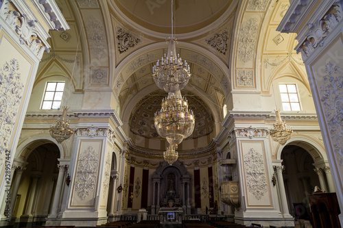 Sept 2018 - Castiglione di Sicilia, Italy - the interior of Basilica di Santa Maria della Catena. Sicily has thousands of such beautiful baroque style small churches in it's many villages.