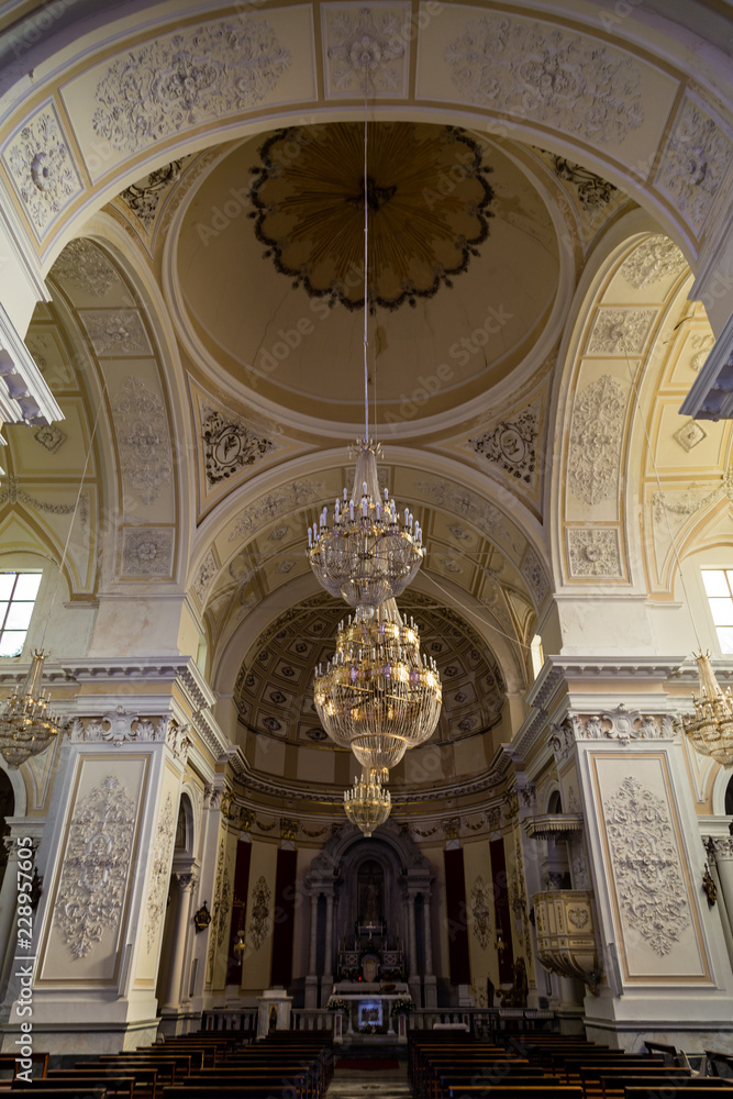 Sept 2018 - Castiglione di Sicilia, Italy - the interior of Basilica di Santa Maria della Catena. Sicily has thousands of such beautiful baroque style small churches in it's many villages.