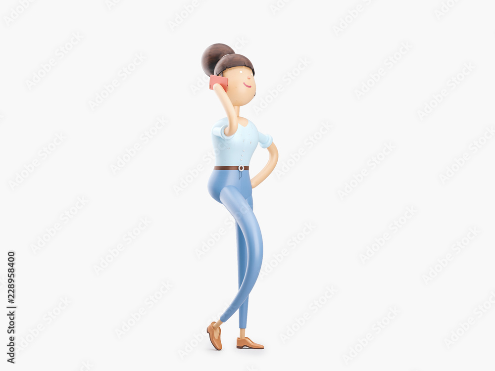 3d illustration. The girl is talking on the phone on the go 3d illustration. The girl is talking on the phone on the go