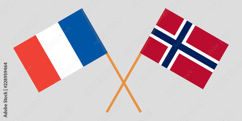 Norway and France. The Norwegian and French flags. Official proportion. Correct colors. Vector