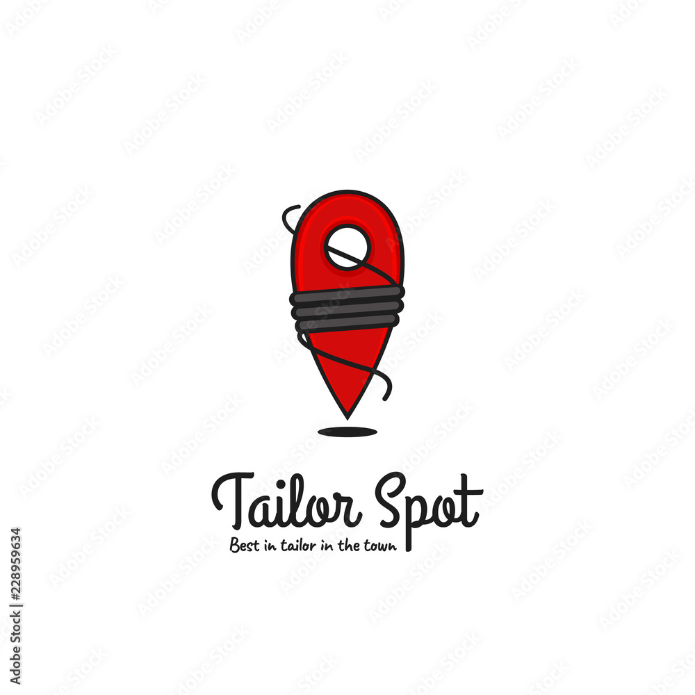 Tailor spot logo. Sewing needle as spot pin point map symbol