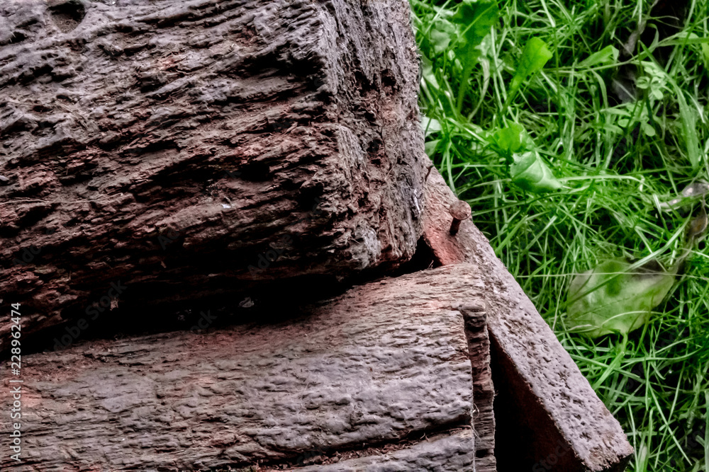 Close up of aged firewood.