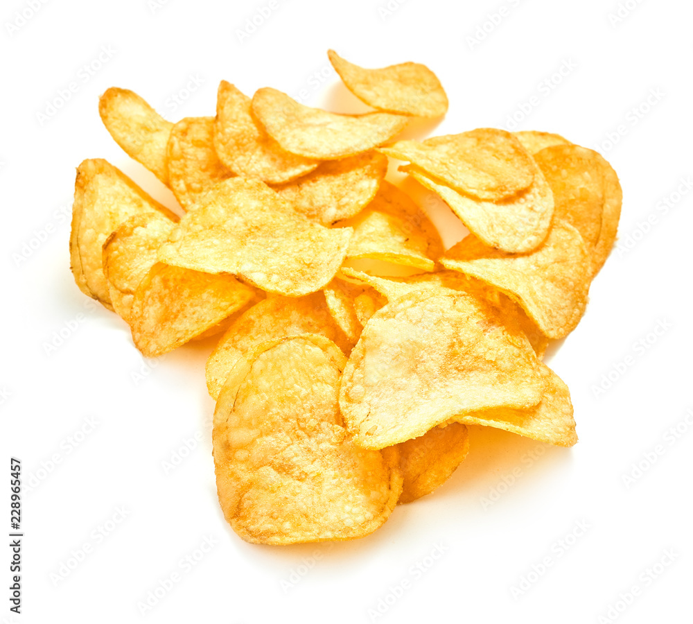 heap potato chips isolated on white background heap potato chips isolated on white background