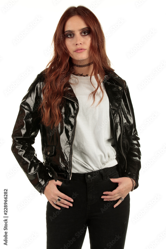 Blank t-shirt mock-up - Biker rock fashion girl ready for your design Blank t-shirt mock-up - Biker rock fashion girl ready for your design