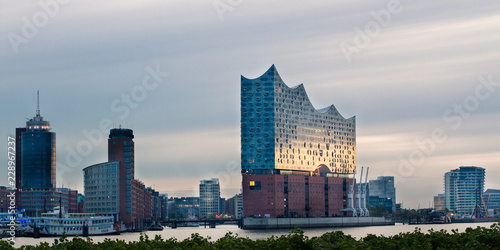 long exposure of Elbphilharmonie and Hafencity at sunrise photo