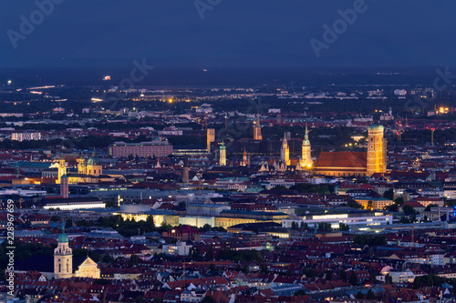 Night aerial view of Munich, Germany