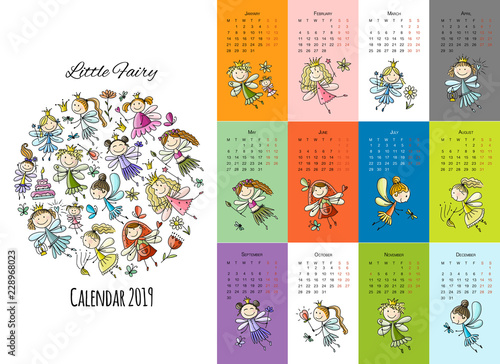 Little fairies, calendar 2019 design