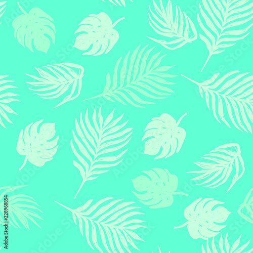 Dynamic Hand Drawn Brush  Shapes and Exotic Palm Leaves Print . Illustration for Surface   Invitation   Notebook  Banner   Wrap Paper  Textiles  Cover  Magazine  Postcard Background  Textile Fashion  