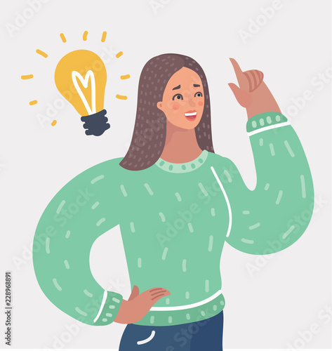 Woman having an idea with light bulb over her head