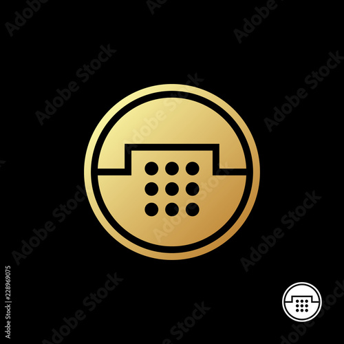 Abstract gold handset logo template on black background. For communications company and phone store. Vector illustration.