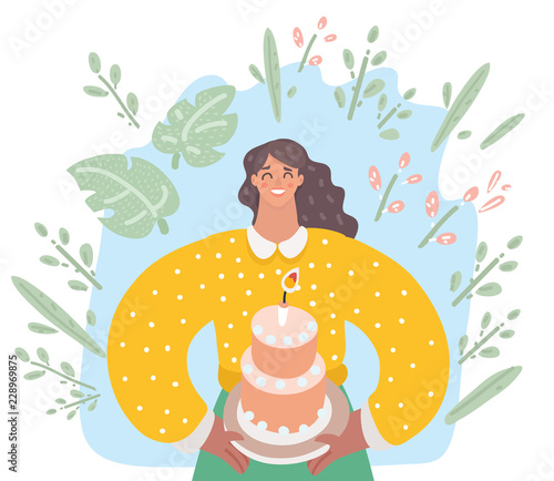 Woman is going to eat a huge cake.