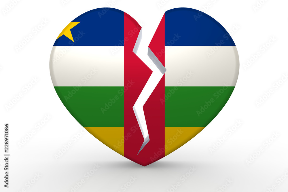 Broken white heart shape with Central African Republic flag Broken white heart shape with Central African Republic flag