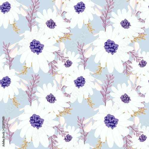 Hand drawn flora pattern. Illustration paradise flowers on white background