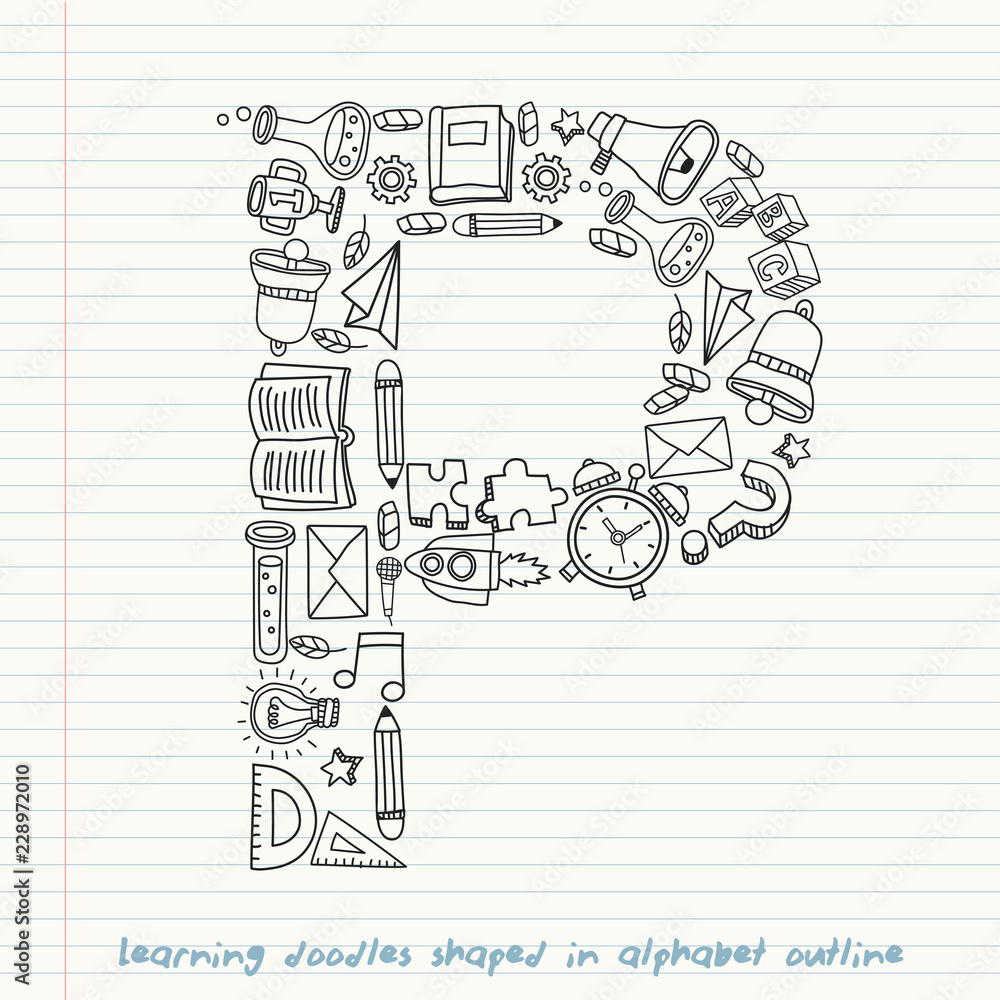 Set of hand drawn kid learning doodles shaped in alphabet : Vector Illustration Set of hand drawn kid learning doodles shaped in alphabet : Vector Illustration