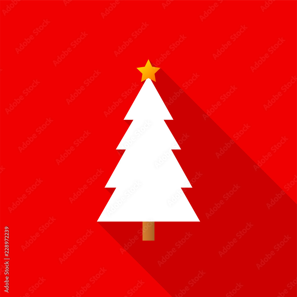 White Christmas tree icon with a golden star and long shadow on a red background. Vector Illustration EPS 10 White Christmas tree icon with a golden star and long shadow on a red background. Vector Illustration EPS 10