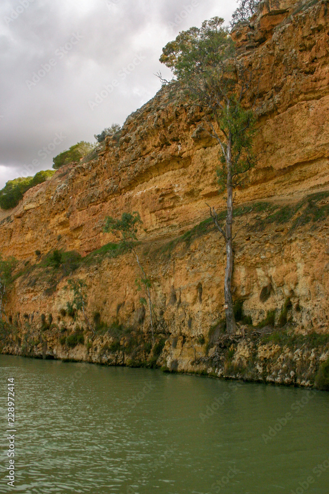 Sandstone cliffs on the banks of the Murray River near Waikerie in South Australia.