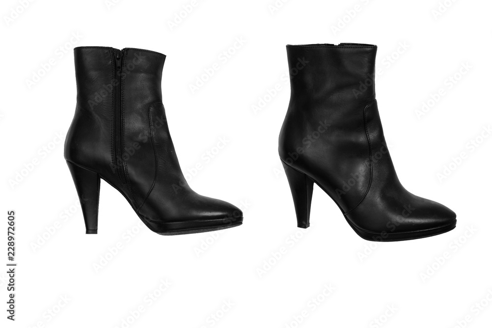 black leather high heel ankle boot isolated on white background black leather high heel ankle boot isolated on white background