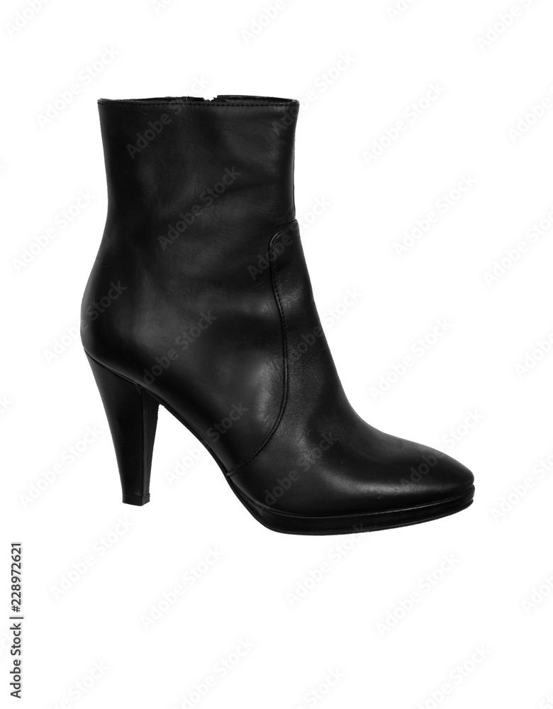 black leather high heel ankle boot isolated on white background black leather high heel ankle boot isolated on white background