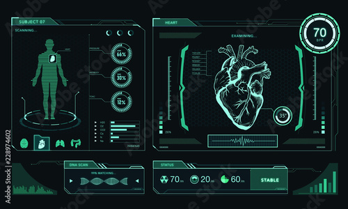 HUD medical interface, heart human body vector drawing