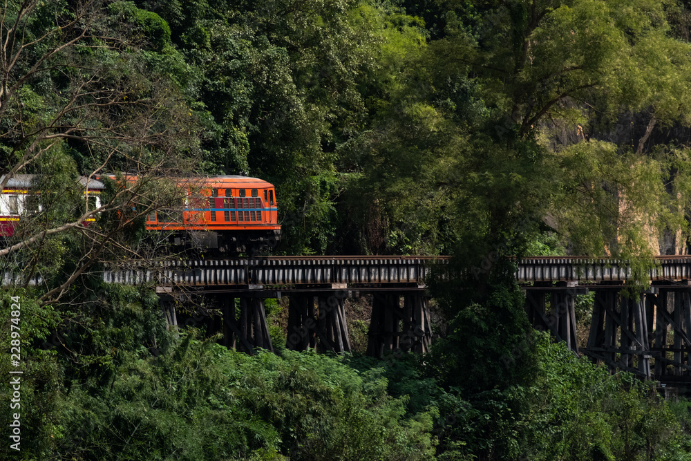 Thai Train on River Kwai Bridge of Kanchanaburi, Thailand. Thai Train on River Kwai Bridge of Kanchanaburi, Thailand.