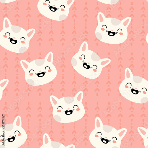vector pattern drawing white cats on a pink background with texture