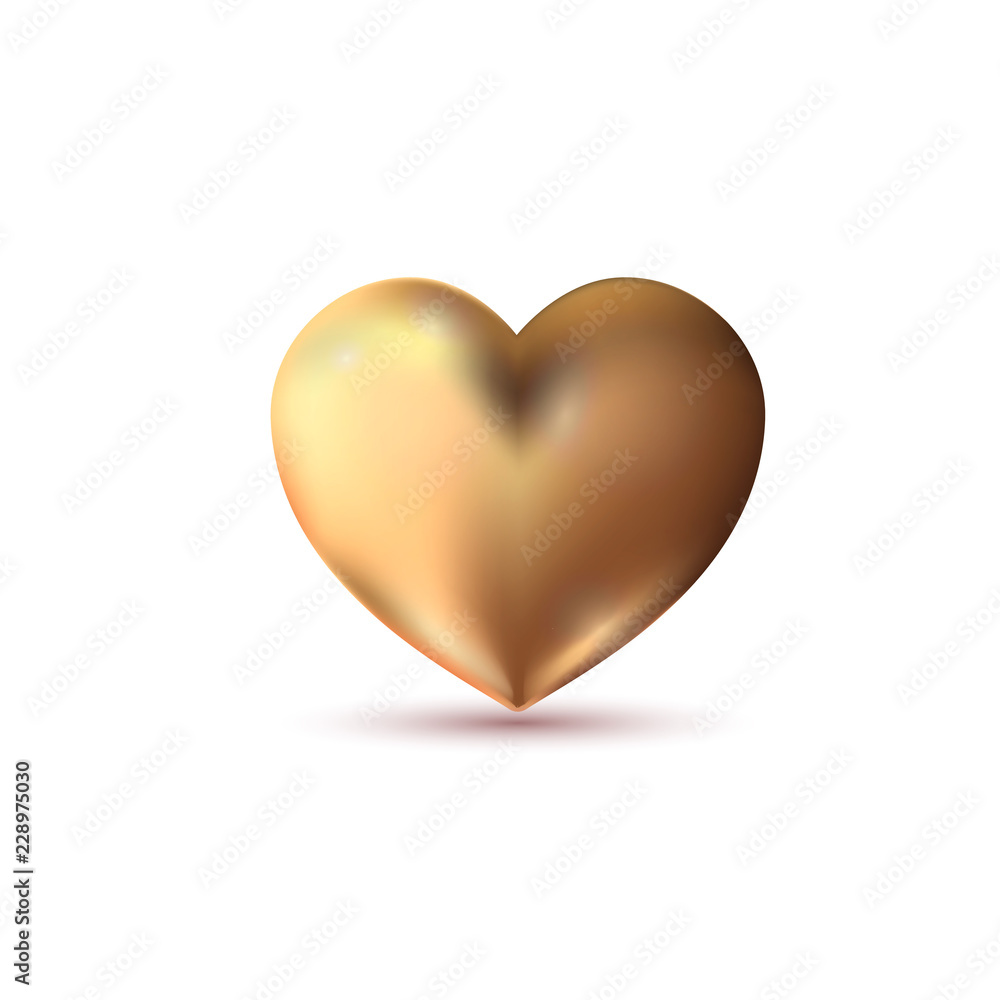Vector illustration of realistic gold heart. Valentine’s day design.