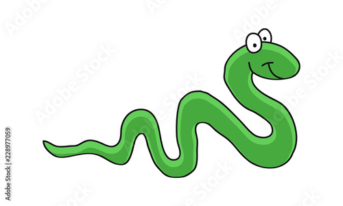 Cartoon illustration of a cute smiling green snake, eps10 vector