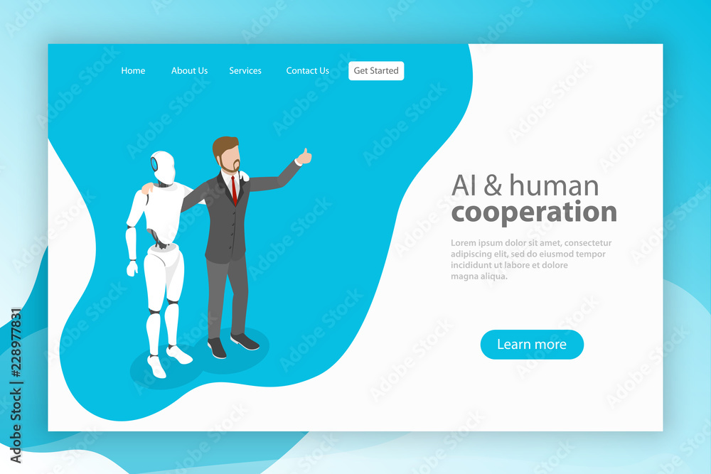 Flat isometric vector landing pate template for AI and human ...