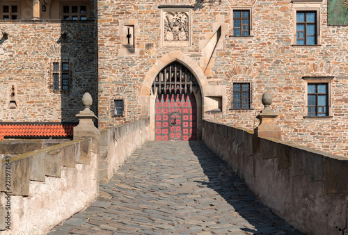 entrance door in stronghold Bouzov, Czech Republic, Europe. photo