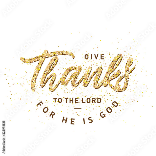 Hand drawn Happy Thanksgiving lettering typography poster. Celebration quotation for postcard, greeting card, icon, invitations, logo or badge. Vector gold glitter ornate calligraphy text with floral