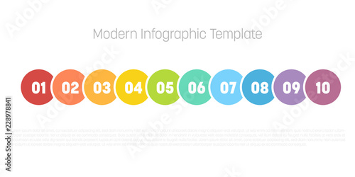 10 step process modern infographic diagram. Graph template of circles. Business concept of 10 steps or options. Modern design vector element in different colors with labels