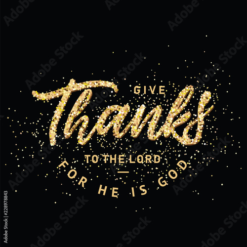 Hand drawn Happy Thanksgiving lettering typography poster. Celebration quotation for postcard, greeting card, icon, invitations, logo or badge. Vector gold glitter ornate calligraphy text