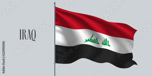 Iraq waving flag on flagpole vector illustration